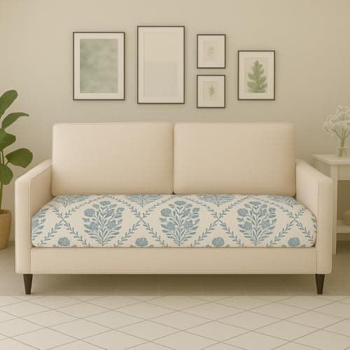 STITCHNEST 3 Seater Sofa Seat Cover | Floral Bouquet Butas Design | Spandex Blend | Gaddi Cover | Blue | Fit for 21x63-22x64 Seat Size
