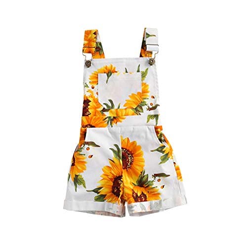 Ayalinggo Toddler Baby Girl Sunflower Print Overalls Shorts with Pocket Suspender Trousers Cute Summer Clothing Outfit (Sunflower Print, 12-18 Months)