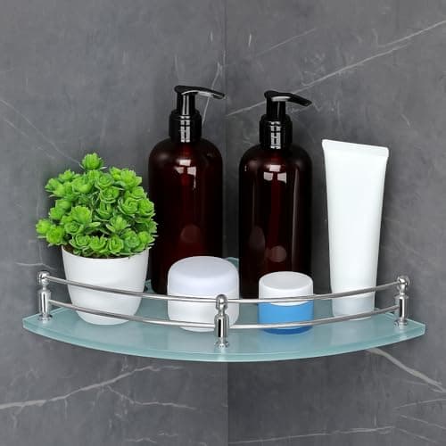 FORTUNE Glass Corner Shelf/Bathroom Shelf/Multipurpose Shelf/Living Room Corner Shelf/Wall Mount Bathroom Shelves (Frosted) (9 x 9 Inch) - (Pack of 1)