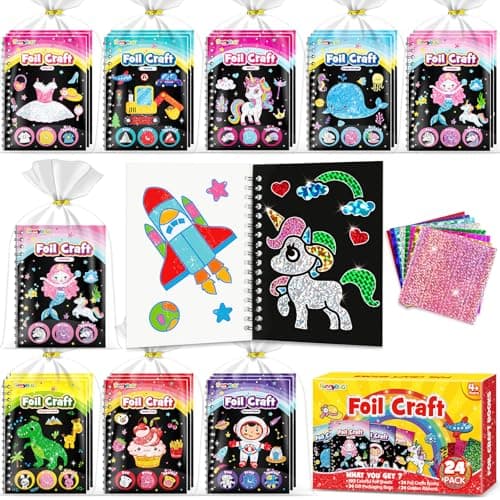 FUNNYBG Foil Art Party Favors for Kids 24 Pack Foil Art Crafts Kits Coloring Books Goodie Bag Stuffers Party Favors for Kids 48 812 Bulk Birthday Classroom Prizes Girls Boys Gifts Classic
