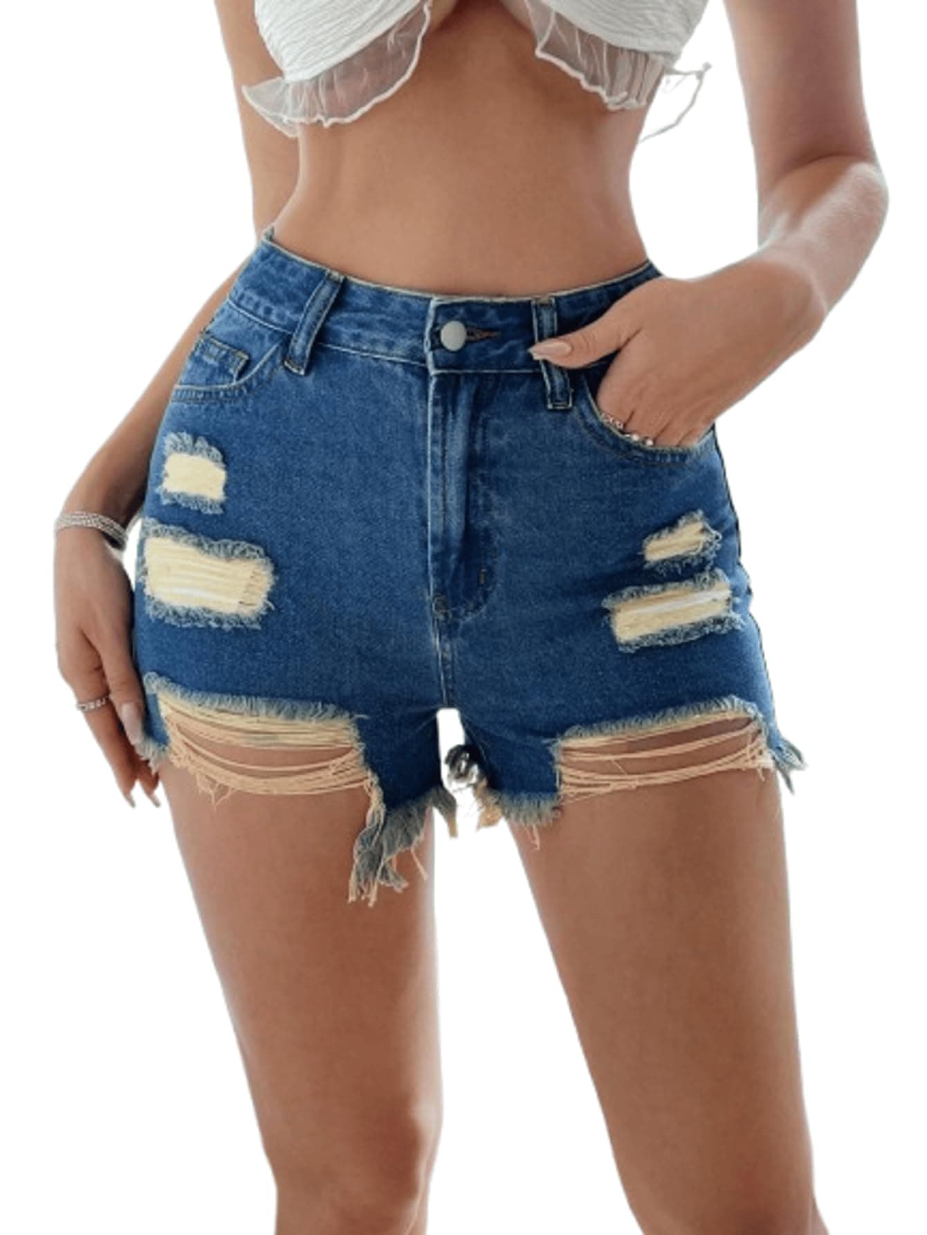 Aahwan Dark Blue Solid Simple Daily Distressed Denim Shorts for Women's &Girl's(318-DB-28)
