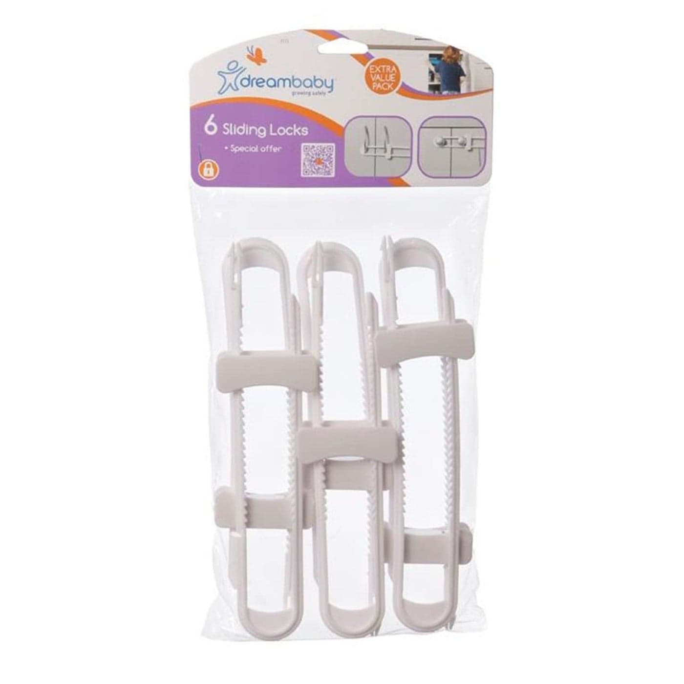 Dreambaby Sliding Cabinet Locks Child Proof Cabinet Latches For Kitchen Bathroom Storage Doors Handles Knobs Suitable for Round DShaped Handles 6 Pack White Model L715