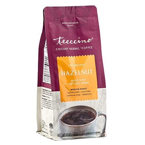 Teeccino Hazelnut Chicory Coffee Alternative 11 Ounce Ground Herbal Coffee Thats Prebiotic Caffeine Free Acid Free Medium Roast