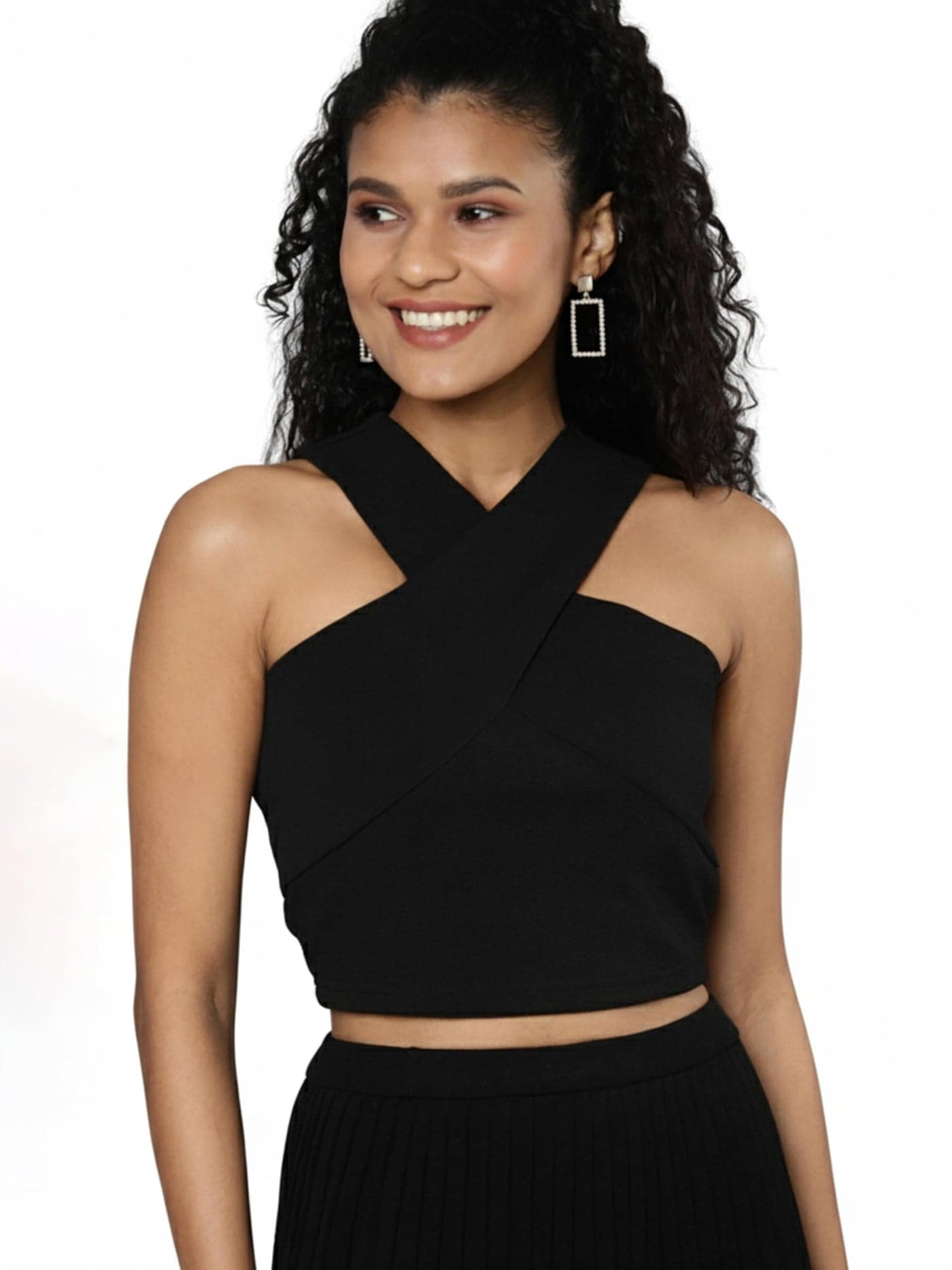 Sassafras Women's Black Halter Neck Top -M