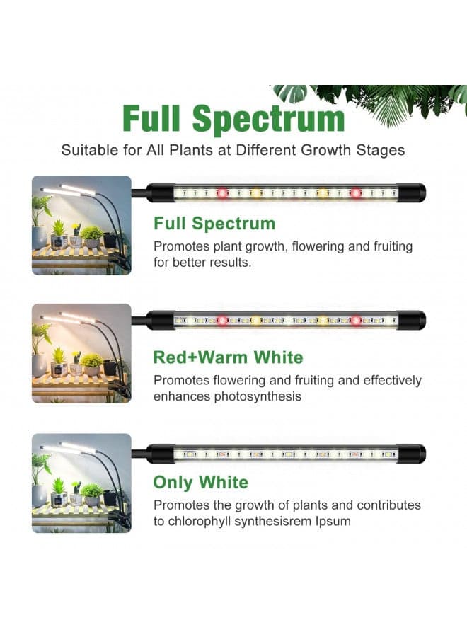 wolezek Grow Lights for Indoor Plants, 2 Pack 6000K LED White Plant Grow Lights Indoor, Full Spectrum Grow Lamp with Clip, Auto ON & Off Timer 6/12/16H, 3 Modes, 5-Level Dimmable Brightness