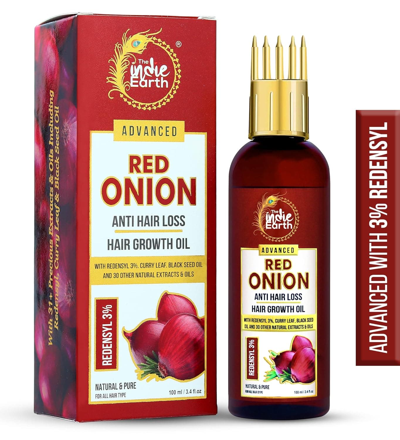 The Indie Earth Advanced 3 Redensyl Red Onion Anti Hair Loss Hair Growth Oil With 32 Natural Ingredients 100Ml First Time Ever With 3 Redensyl More Effective Best Hair Fall Control Oil
