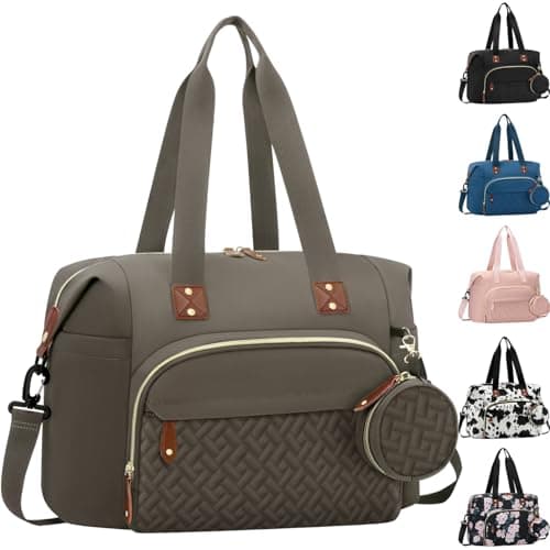 Tenot Diaper Bag Tote with Pacifier Case Baby Bag for Women with Shoulder Straps Travel Diaper Tote for for Mom and Dad Medium Size Khaki