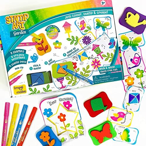 Imagimake Stamp Art Garden Stamps for Kids with Easy Blending Pens Arts and Crafts for Kids Ages 35 3 to 5 Year Old Girl Gifts Boy Gifts Coloring Set