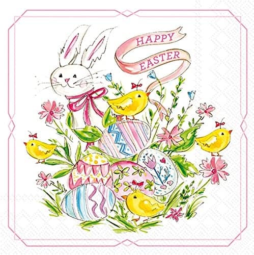 IHR Ideal Home Range 3-Ply Lunch Size Paper Party Napkins Rosanne Beck Collections, 20-Count, 6.5" x 6.5", Easter Bunny And Chicks