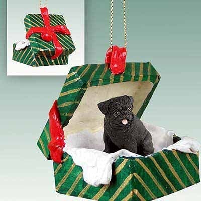 Pug Gift Box Christmas Ornament Black Delightful