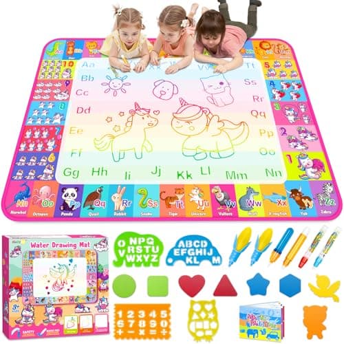 Aqua Water Doodle Mat Kids Drawing Mat Toddlers Educational Toys for Age 3 4 5 6 7 8 Year Old Boys Girls Gifts Neon Color Mat Doodle Board Writing Drawing Toys Holiday Christmas Birthday Gifts