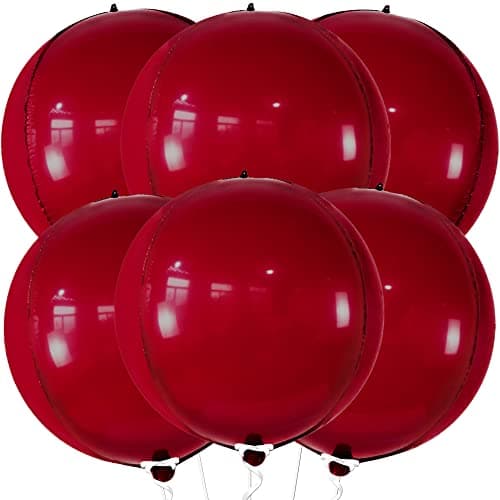 KatchOn Big Metallic Ruby Red Balloons 22 Inch Pack of 6 Round 4D Mylar Balloon for Valentines Day Decorations Valentines Balloons for Galentines Decorations Red Party Decoration Birthday