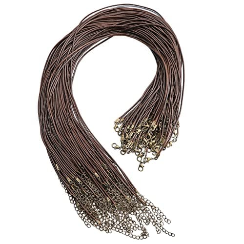 100 Pcs 18 15mm Brown Waxed Cord Necklace String Bracelet Faux Leather Chain Clasp Bulk for Jewelry Making Supplies AccessoriesBrown