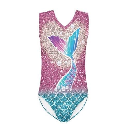 Mumeson Mermaid Tail Sleeveless Quick Drying Beach Swimwear 3-4 Years Girls's One Piece Bathing Suit High Waist V Neck Swimwear Beachwear