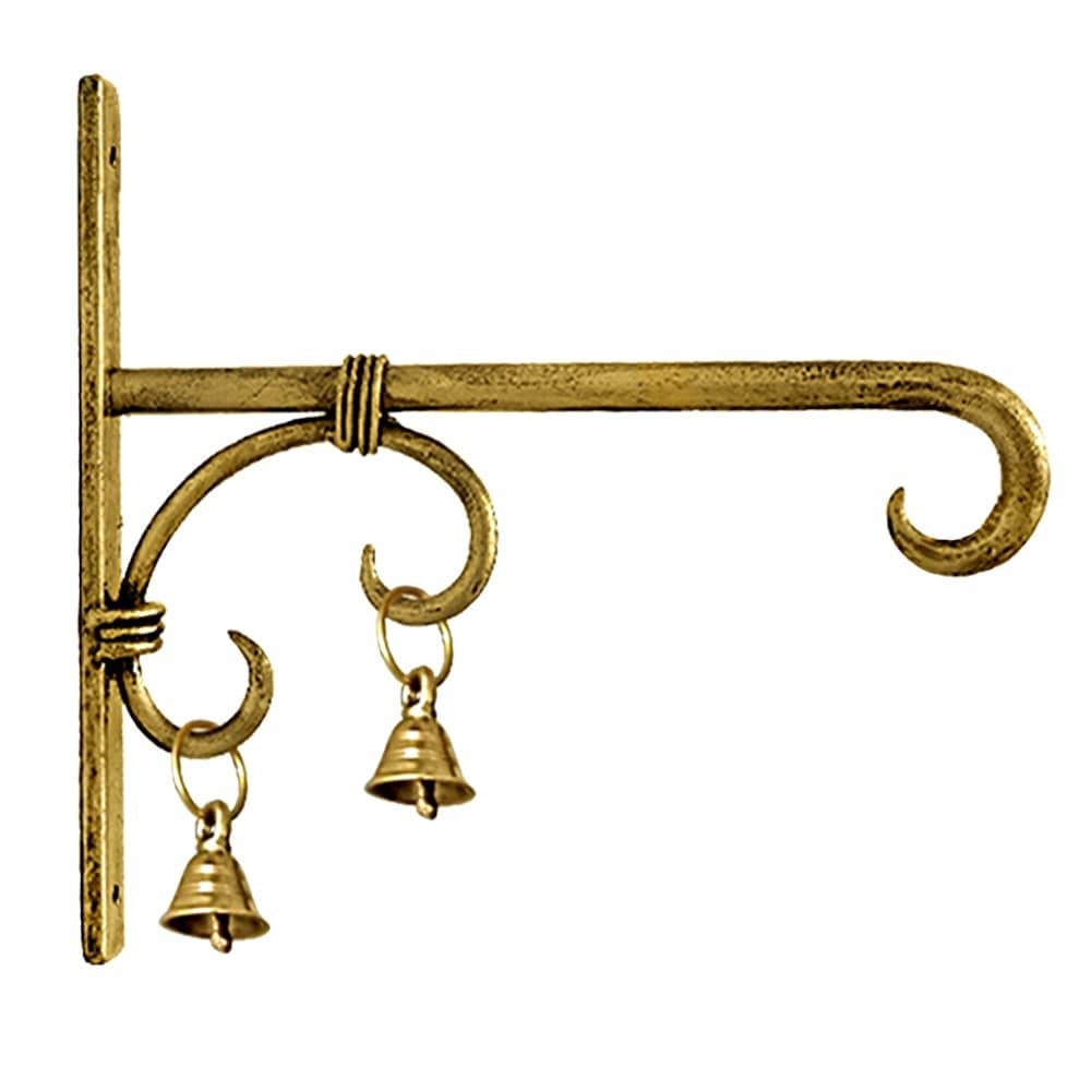 KAEVION Unique Stylish Antique Handmade Ethnic Wall Mounted Bracket Lantern Diya Hanger with Brass Bells Pack of 1 Golden Finished