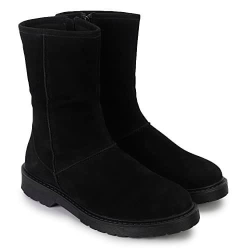 YOHO Black Boot For Women Stylish and Comfortable| Mid Ankle Boot and Anti Skid Sole |Trendy, Zipper Casual Boots for Womens, Outdoor and Holiday Outings| Size-4