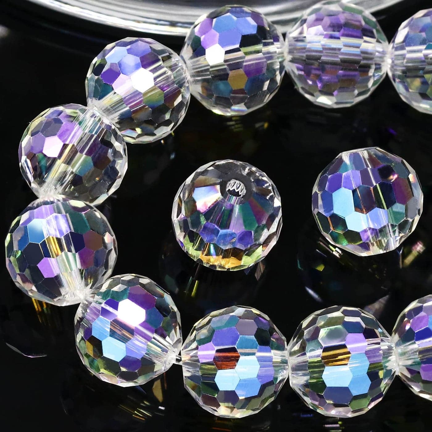 Dowarm 10MM Round Crystal Beads for Jewelry Making Crystal Paradise Faceted Crystal Glass Beads for Crafts Bracelet Wind Chimes Suncatcher 5003 Rondelle Spacer Beads Loose Gemstones 50PCS