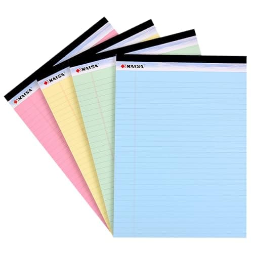 KAISA Colored Legal Pad Writing Pads 85x11 inch Wide Ruled 40 SheetsPad 20lb Colored Paper Perforated Writing Pad with Sturdy Back 4 Pads KSU5972