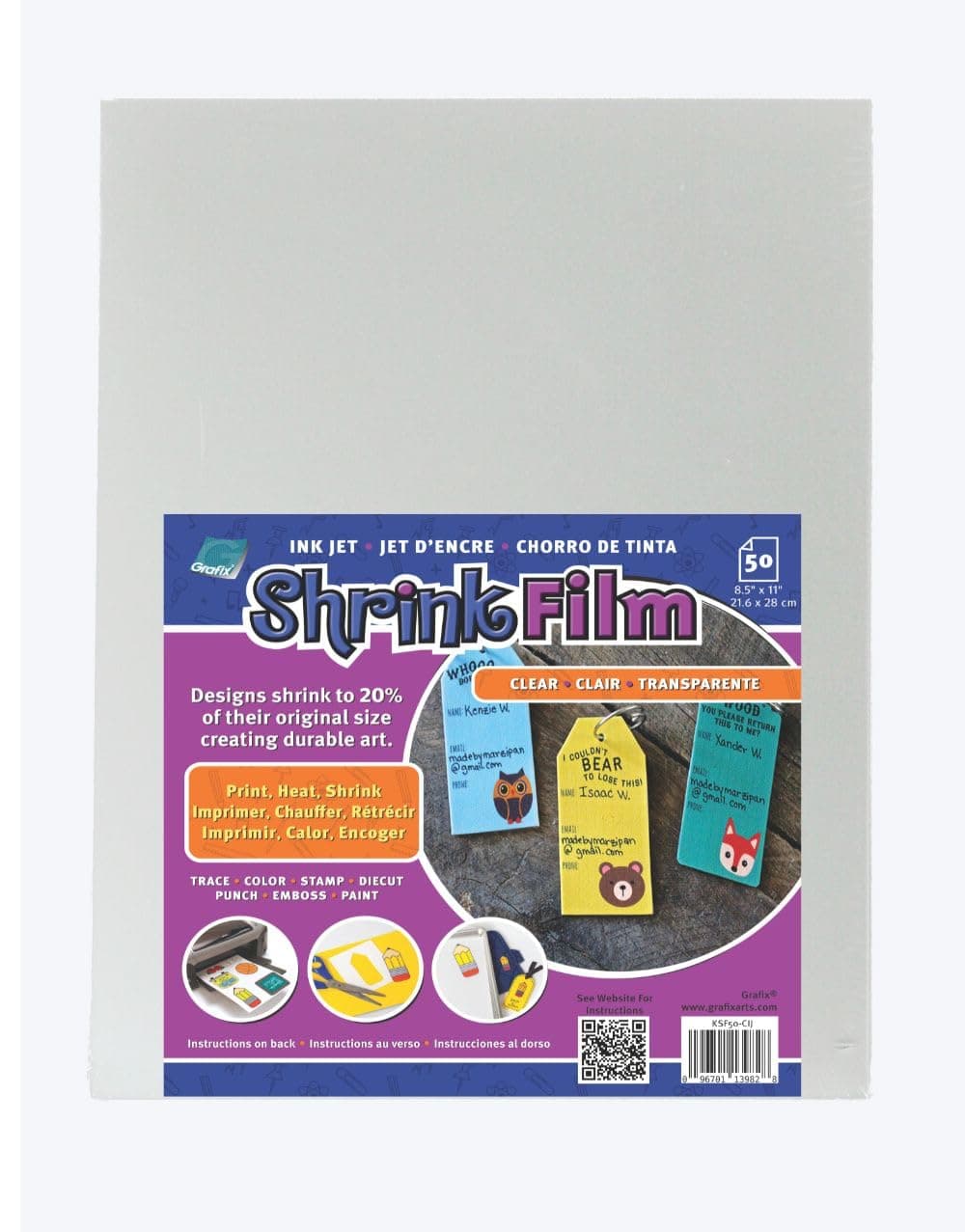 Grafix Shrink Film 85x11 Sheets Design Your Art and Shrink It to Create Jewelry Embellishments Paper Crafts Gift Tags Ornaments and More