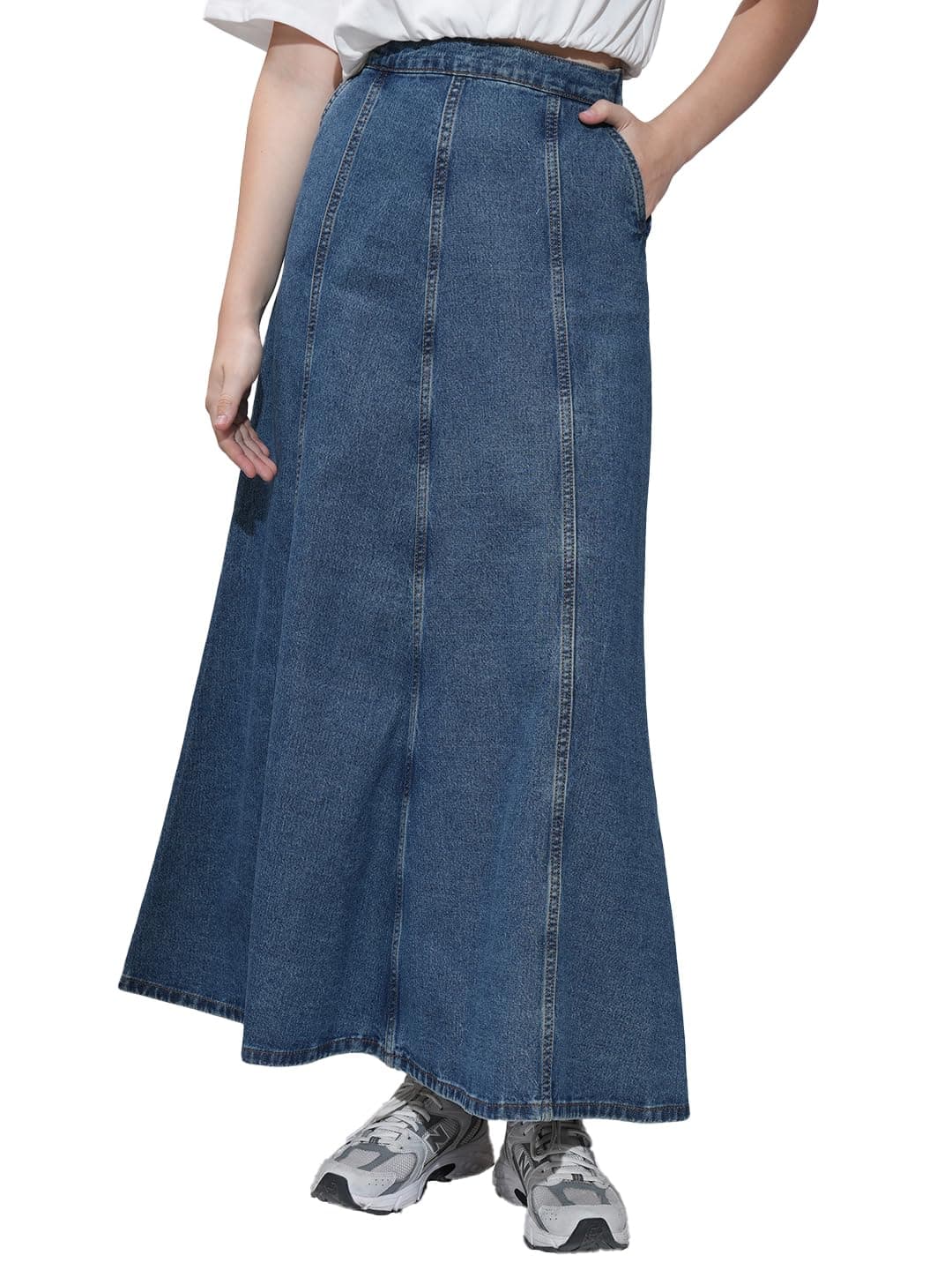 Tokyo Talkies Women Blue Midrise Denim Midi Skirt