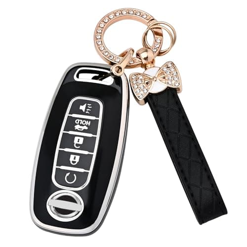 JAMCARI Key Fob Cover for Nissan 5 Buttons Soft TPU Key Fob Case for 2023 2024 Pathfinder Rogue Versa kicks 2025 Sentra Patrol Armada Full Protection Smart Remote Key Shells Black