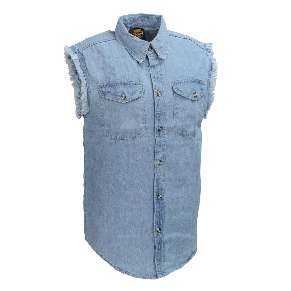 Milwaukee Leather DM1001 Mens Blue Lightweight Denim Shirt with Frayed Cut Off Sleeveless Look 2XLarge