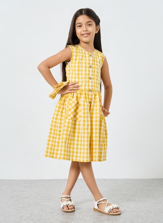 Girls Gingham Check Dress With Hair Scrunchie Set