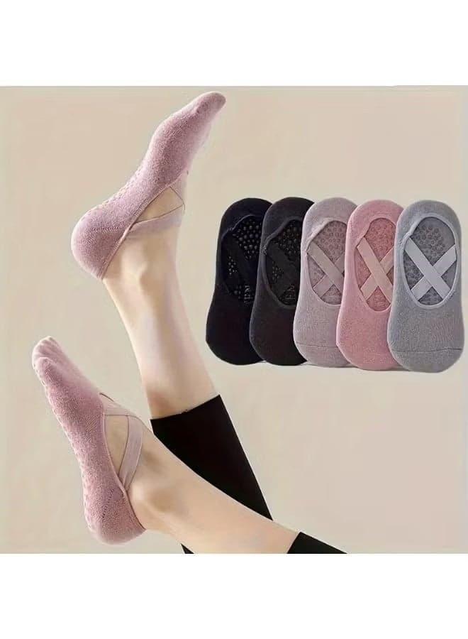 5 Pairs Yoga Socks for Women, Non-Slip Cotton Socks for Pilates, Pure Barre, Ballet Dance, Grip Socks for Stability and Comfort, Ideal for Workouts, Physical Therapy, and Daily Use