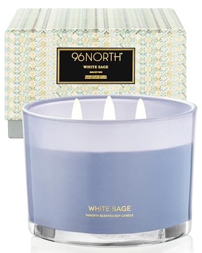 96NORTH Luxury White Sage Candle | Large 3 Wick Jar Candle | Up to 50 Hours Burning Time | 100% Natural Soy Wax | Relaxing Aromatherapy Aesthetic Candles | Housewarming Gift for Men and Women