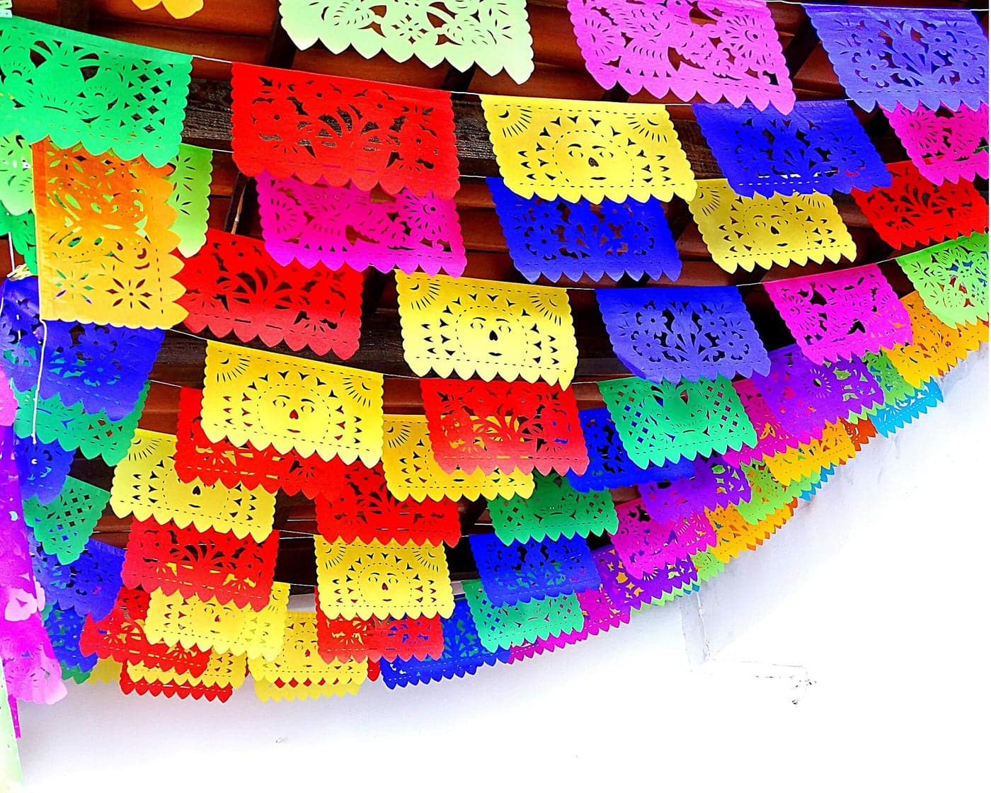 MexFabricSupplies 5 Pk Papel Picado Paper Banners Mexican Party Decorations for Cinco de Mayo Day of The Dead Birthdays Mexican Flags Taco Party 60 ft