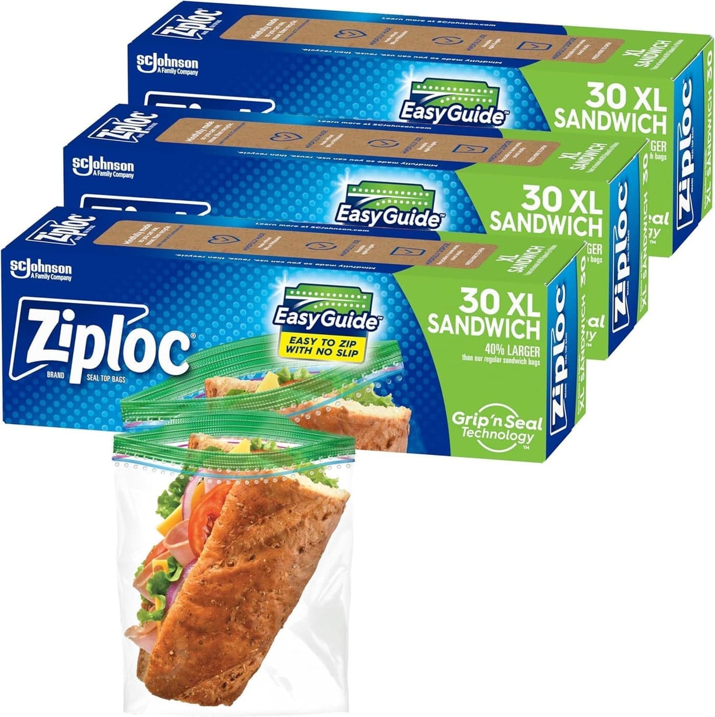 Ziploc Sandwich Bags XLarge 30CountPack of 3