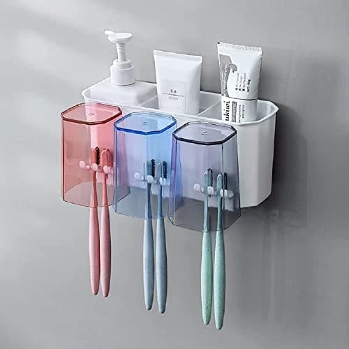 LXOICE Plastic Toothbrush Holder Wall Mounted, Toothbrush Holders for Bathroom, Brush Holder for Bathroom Wall Mounted, Bathroom Organizer, White