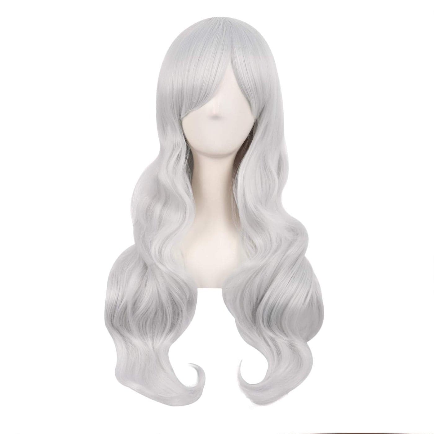 MapofBeauty 28 Inch70cm Charming Women Side Bangs Long Curly Full Hair Synthetic Wig Silver