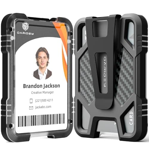 Oaridey ID Badge Holder with Metal Clip, Heavy Duty ID Card Holder Holds 5 Cards, ID Holder for Work, Carbon Fiber Bagde Wallet for School, Police, Office & Travel.