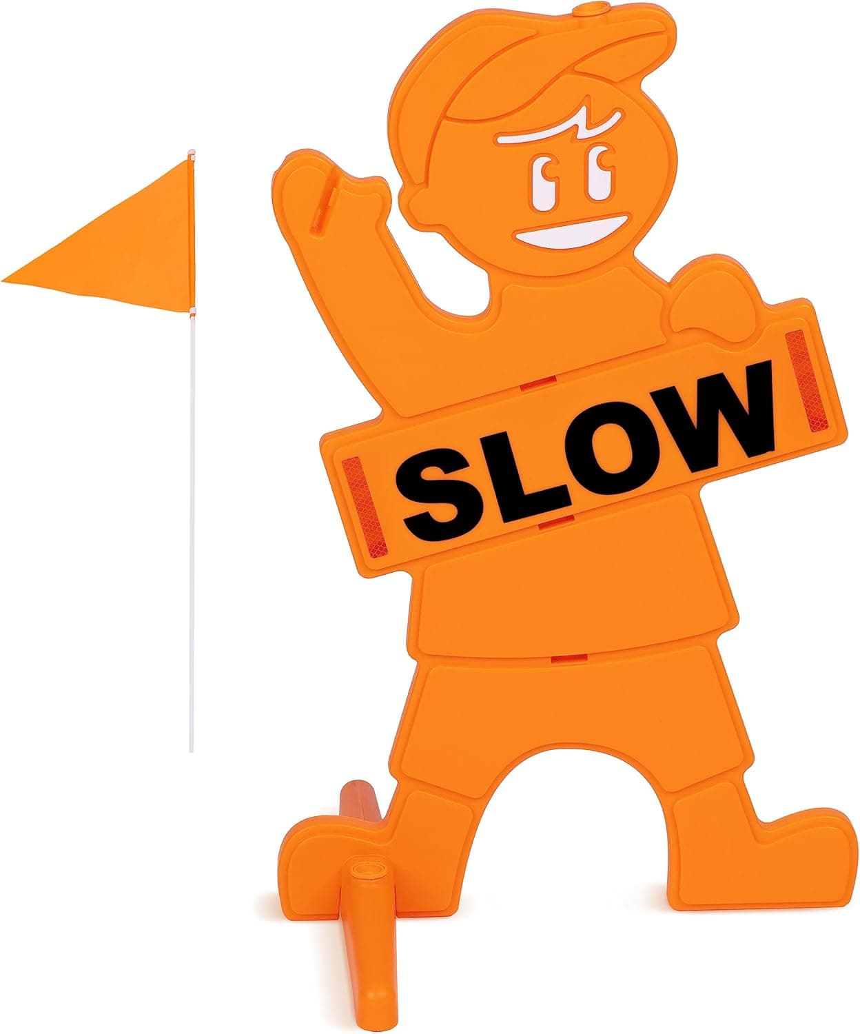 GoSports Slow Down Man Street Safety Sign DoubleSided High Visibility Kids at Play Signage for Neighborhoods with Flag