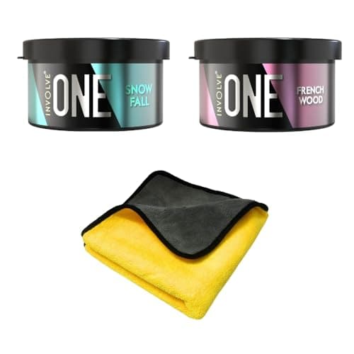 Involve your senses One Fiber Combo - Snowfall & Frenchwood With Microfiber Cloth (Multicolor) | Car Perfume | Car Air Freshener, Bar | Car Accessories