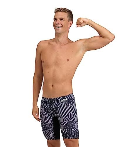 ARENA Performance Men's Kikko Pro Swim Jammer MaxLife Athletic Practice Knee-Length Swimsuit Short, Black/Black Multi, US Size 20
