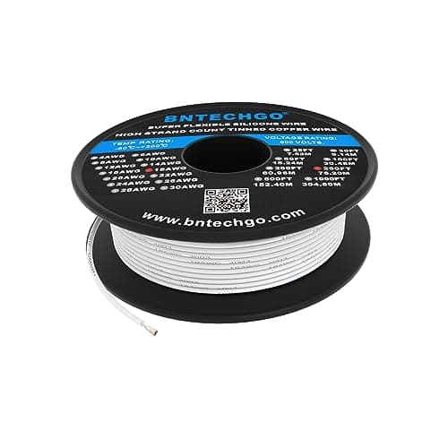 BNTECHGO 18 Gauge Silicone Wire Spool 250 ft White Flexible 18 AWG Stranded Tinned Copper Wire