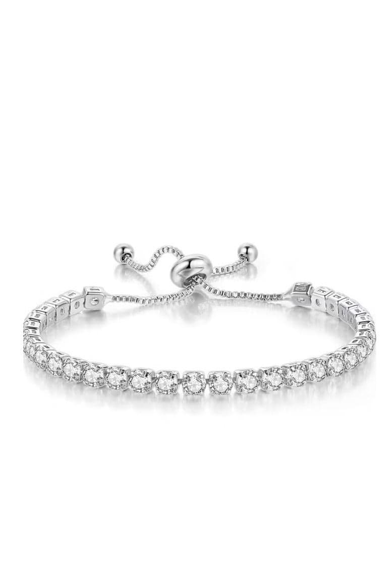 Bracelets for Women White Gold Plated Diamond AAA+ Cubic Zirconia CZ Dainty Classic Adjustable Slider Bracelet Silver Fashion Jewelry Wedding Gift