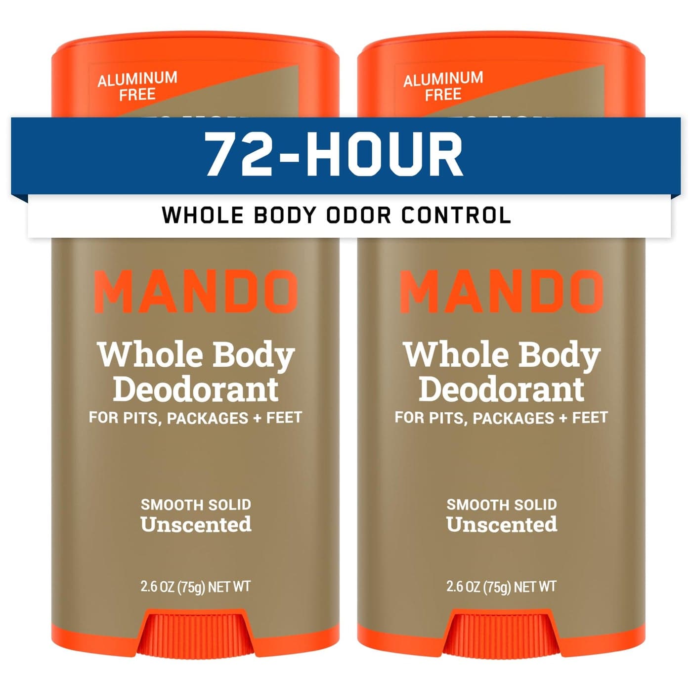 Mando Whole Body Deodorant For Men Smooth Solid Stick 72 Hour Odor Control Aluminum Free Baking Soda Free Skin Safe 26 Ounce Pack of 2 Unscented