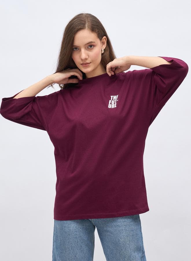Styli Back Slogan Print Oversized T-Shirt