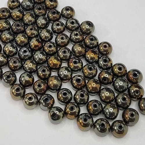 INDIKONB Glass Round Pearl Beads 8MM | Crystal Beads for Jewellery Making, Bracelets, and Crafts | Aesthetic Colourful Beads for DIY Projects | 150 Beads (Black Gold)