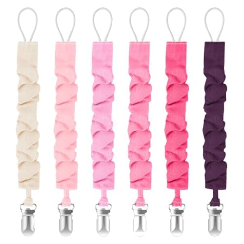 TenderBabe Pacifier Clip,6 Pack Pacifier Holder Clip with Adorable Frill Design,Soft Flexible Binky Clips for Baby Girl and Boy