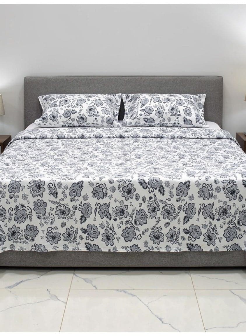 King size Cotton Blend Flat Bedsheet Set 144 Thread Count Floral Printed Design 220x240 cm