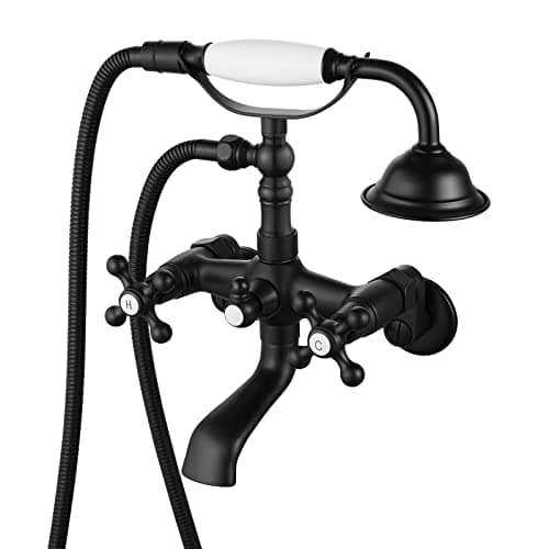 gotonovo Clawfoot Bathtub Faucet Tub Filler with Hand Held Shower Faucet Set Victorian Double Cross Handle 6 Inch Center Adjustable Swing Arms Tub Mount Short Adapter Matte Black