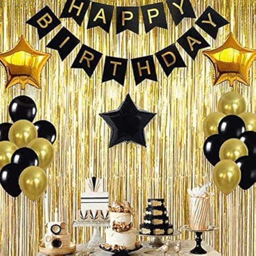 TOYXE Happy Birthday Paper Banner with Fringe Curtains and Balloons Set of 25 Pcs