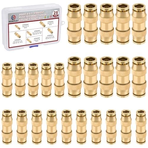 Boeray 25pcs Quick Connect Brass DOT Air Line Fittings Straight Union 14 38 Tube Push to Connect Fittings Air Suspension Fittings Straight Air Brake Union Push Lock Pneumatic Air Hose Fittings