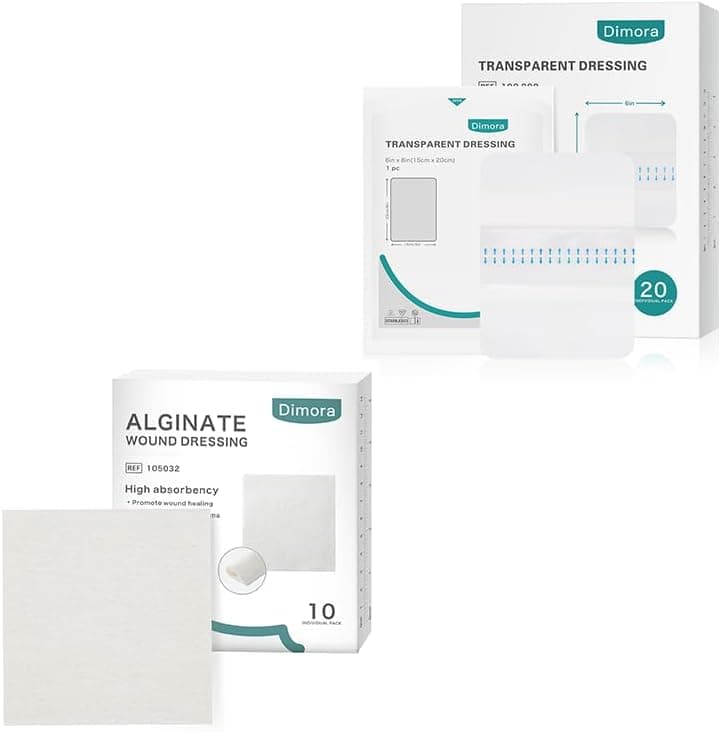 Dimora Transparent Film Wound Dressing 6x8 inch 20 Packs Dimora Calcium Alginate Wound Dressing 4 x 4 10 Packs