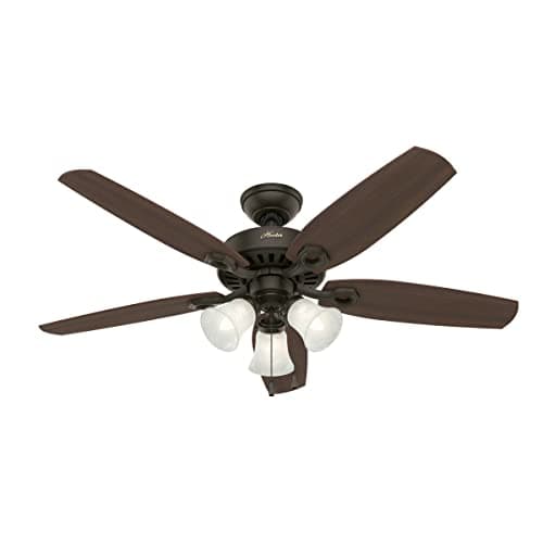 Hunter 52 inch Indoor Ceiling Fan with LED Lights - Bronze Ceiling Fan with Pull Chain, For Bedroom or Living Room, Standard Mount, No Remote, 5 Blades, Includes Bulbs - Builder Plus 53238, New Bronze