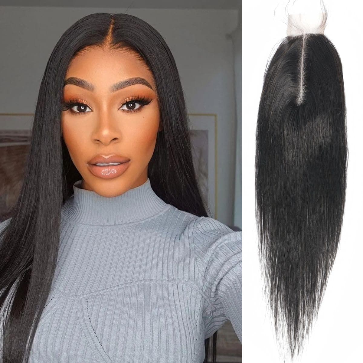 Risbaer Brazilian 2x6 HD Lace Closure Straight 100 Human Hair Middle Part 2x6 Closure Remy Hair Kim K Closure18 inch